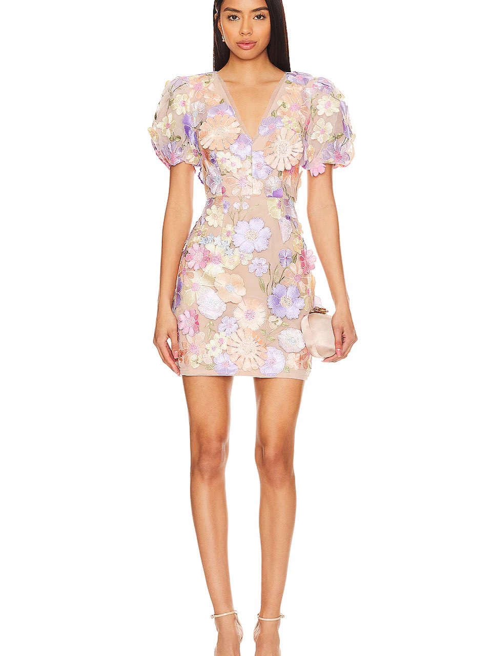 Multi-color Floral Applique Mini Dress