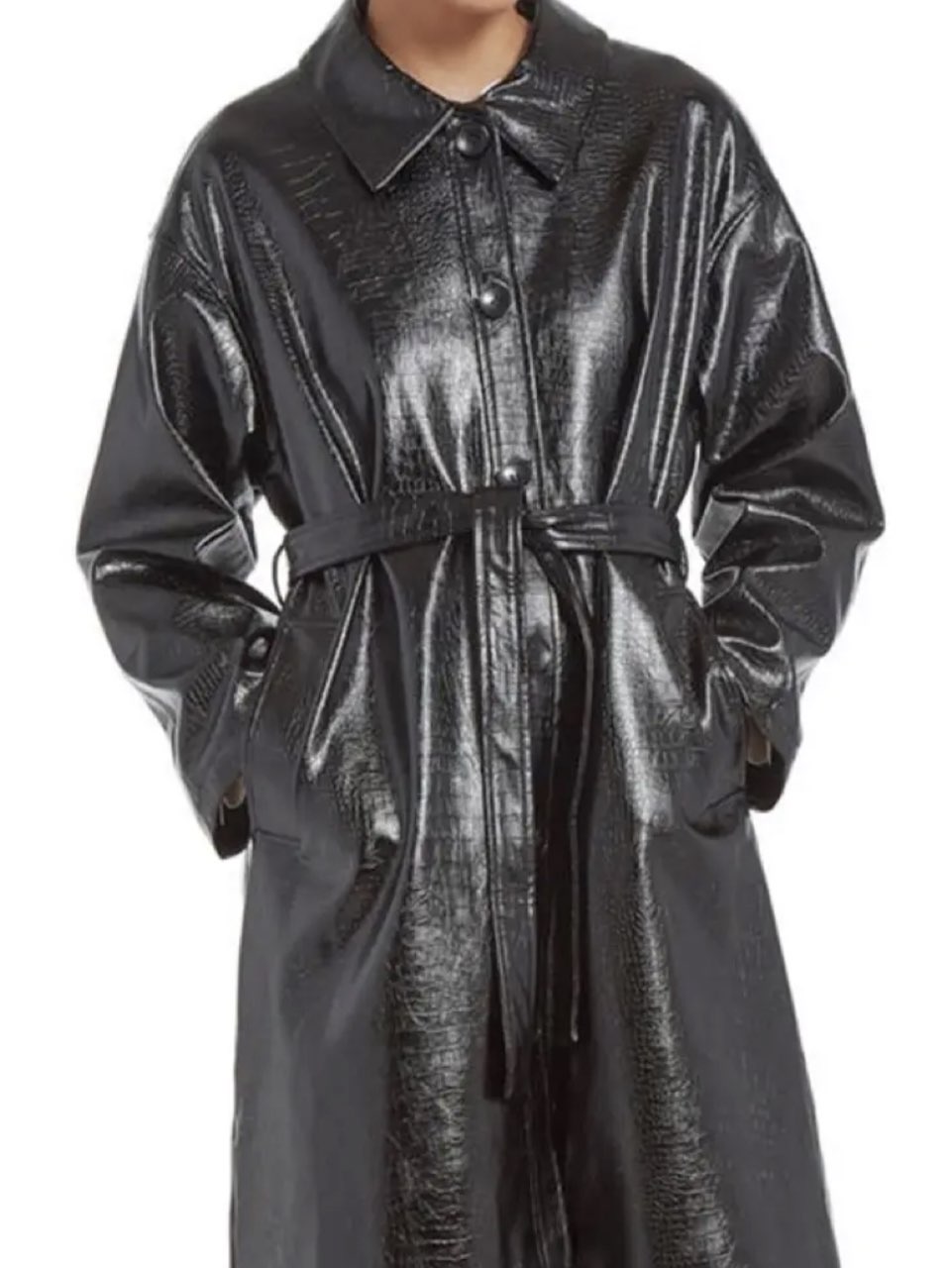 Black Faux Leather Trench Coat