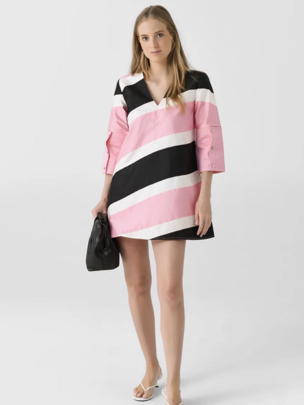Striped V-Neck Mini Dress