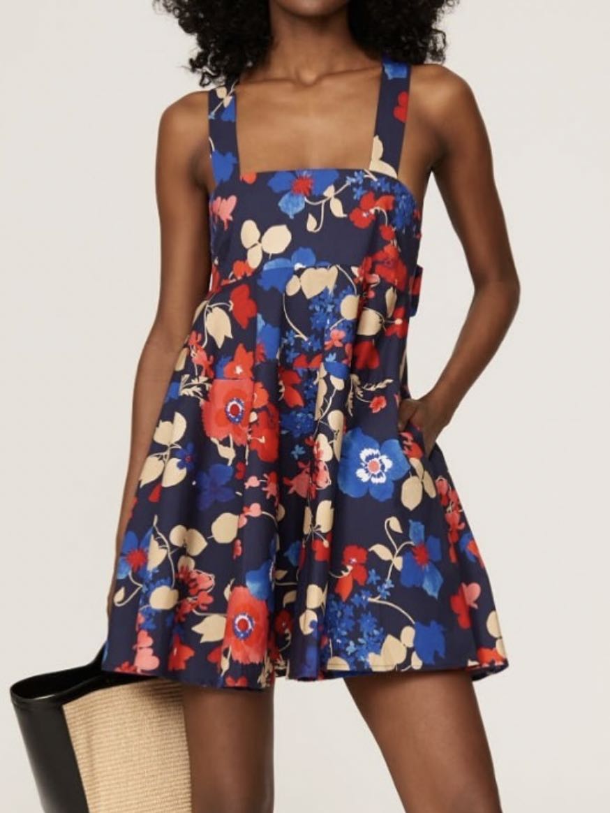 Red and blue floral dress