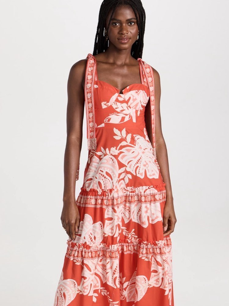 Coral Tropical Tiered Maxi Dress