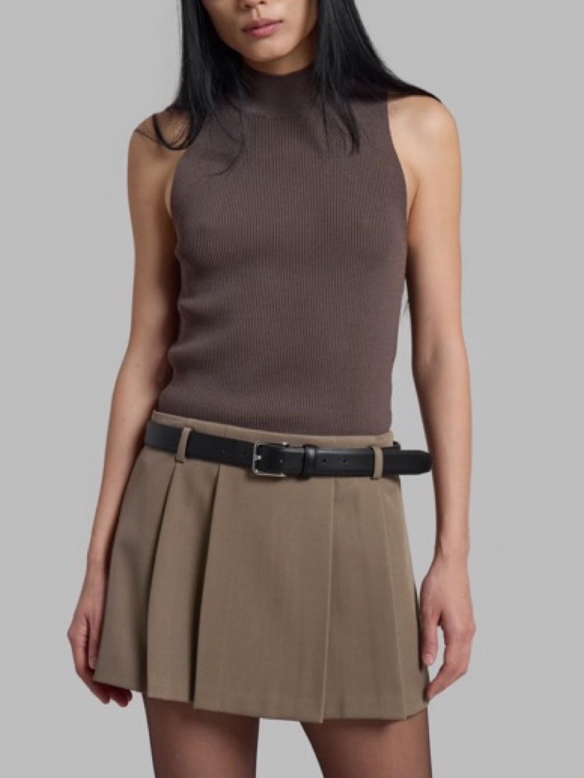 Khaki Pleated Mini Skirt