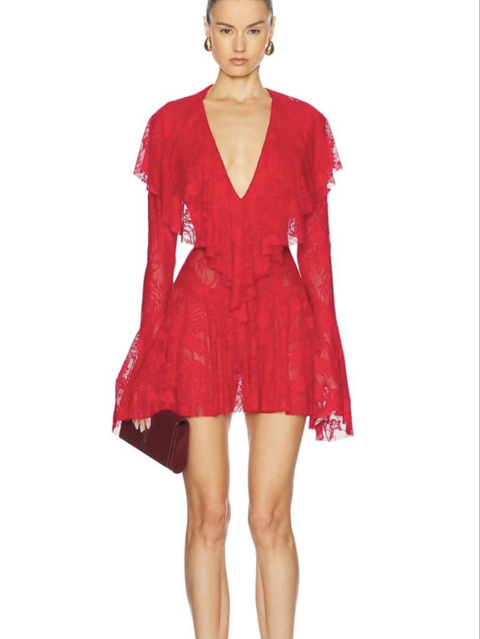 Red Lace Ruffle Dress