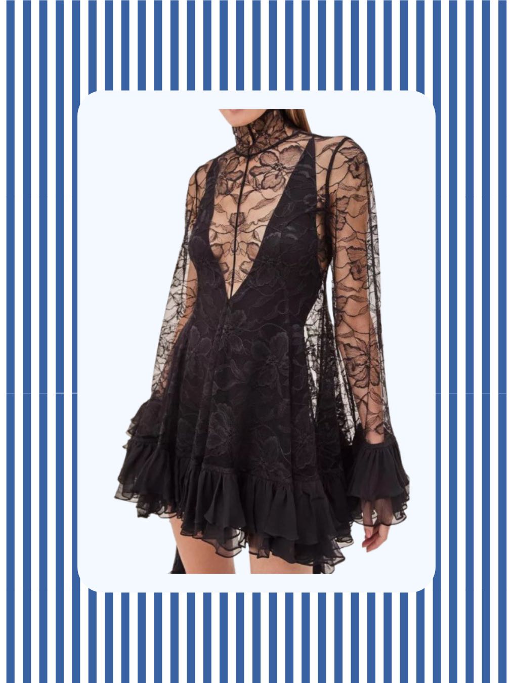 Black Lace Long Sleeve Mini Dress