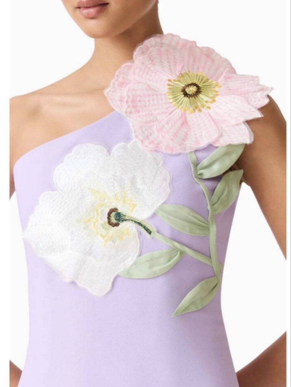 Lavender One-Shoulder Mini Dress with Floral Applique