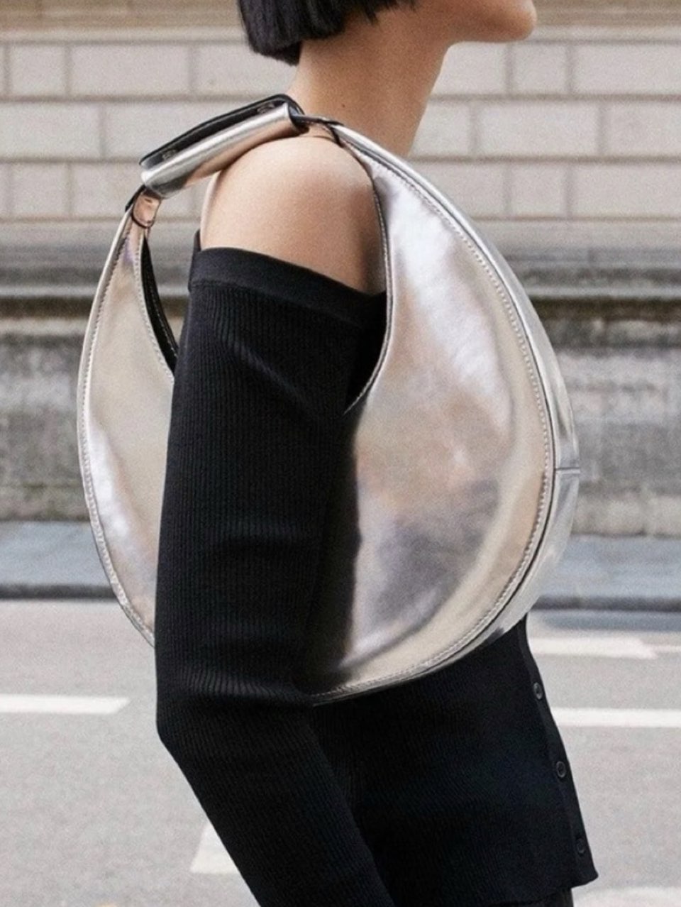 Silver Crescent Shoulder Bag