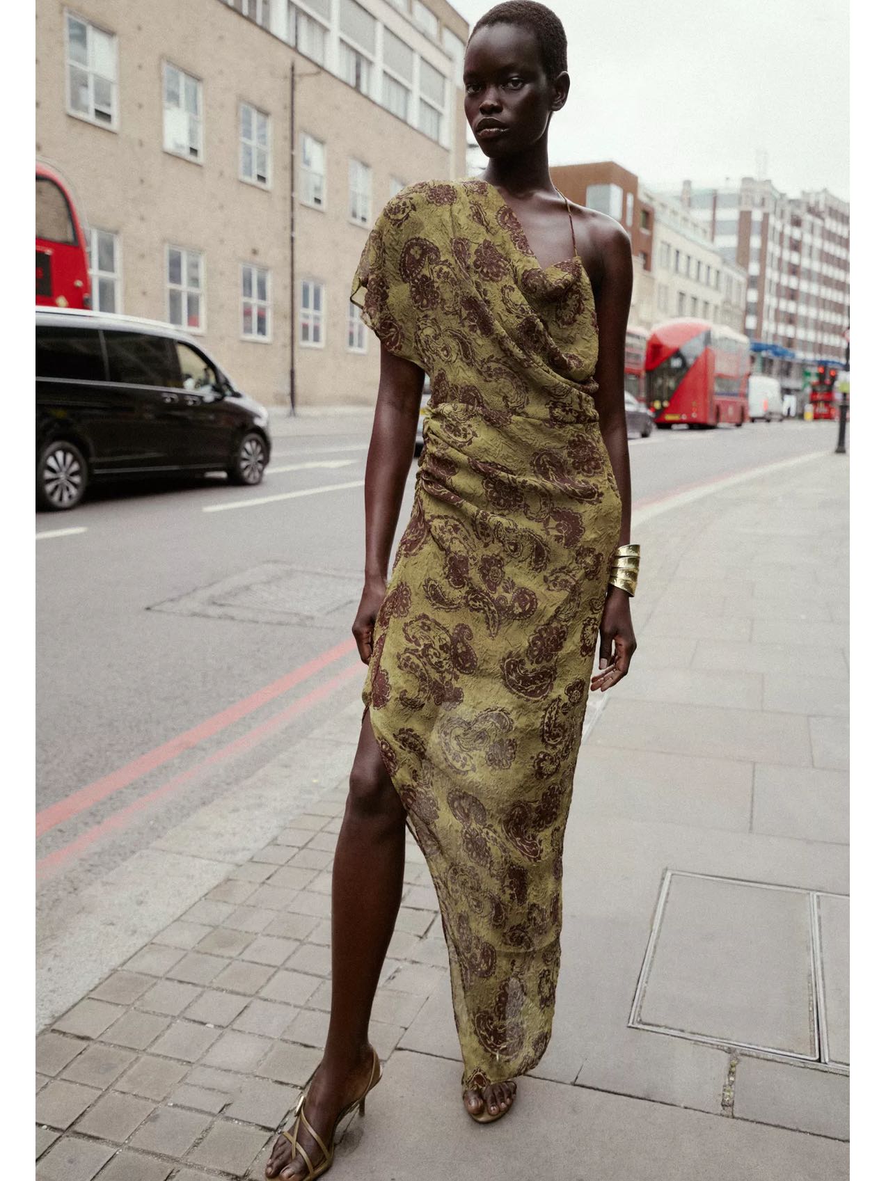 Zara asymmetrical pattern midi dress