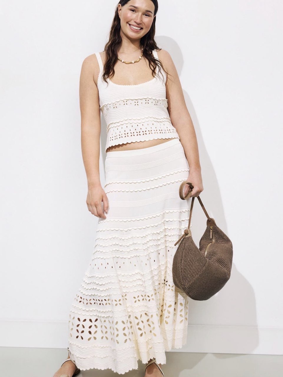 Scalloped Knit Crop Top and Maxi Skirt Set