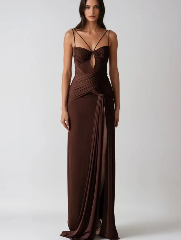 Brown Strappy Cut-Out Gown