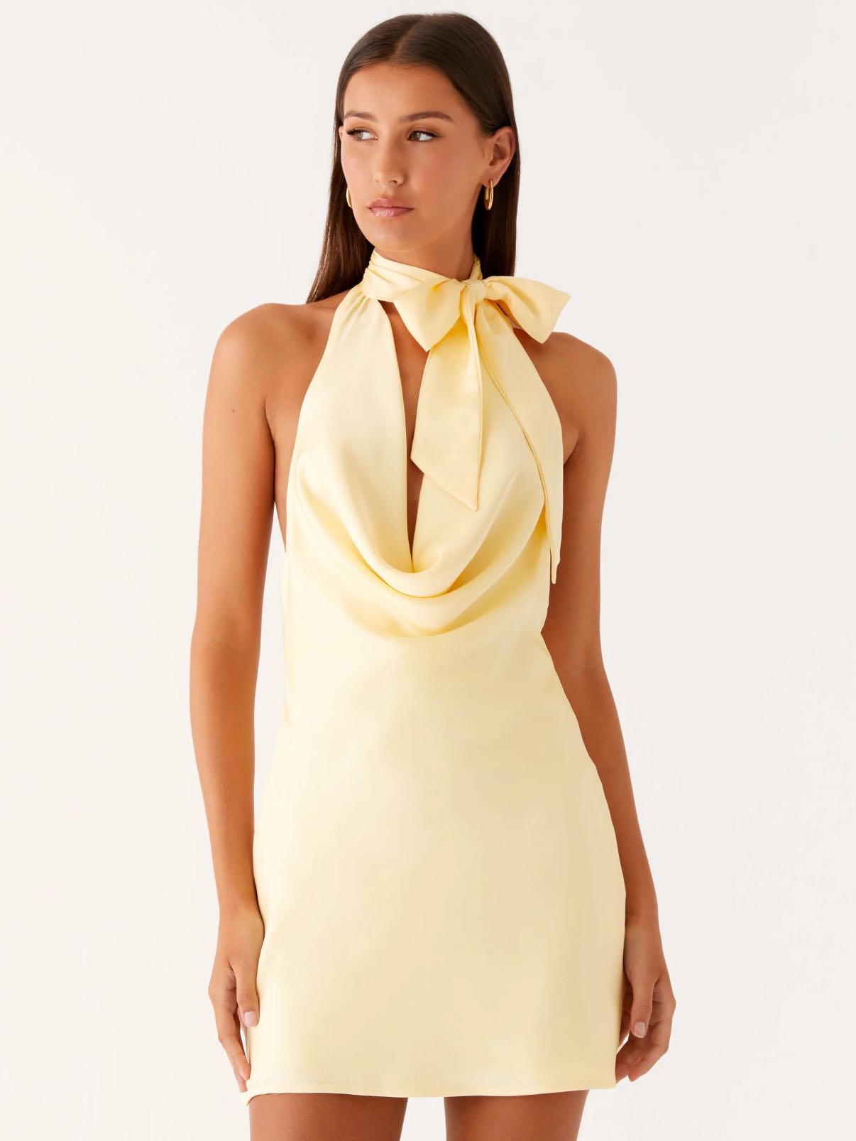 Yellow Satin Halter Mini Dress