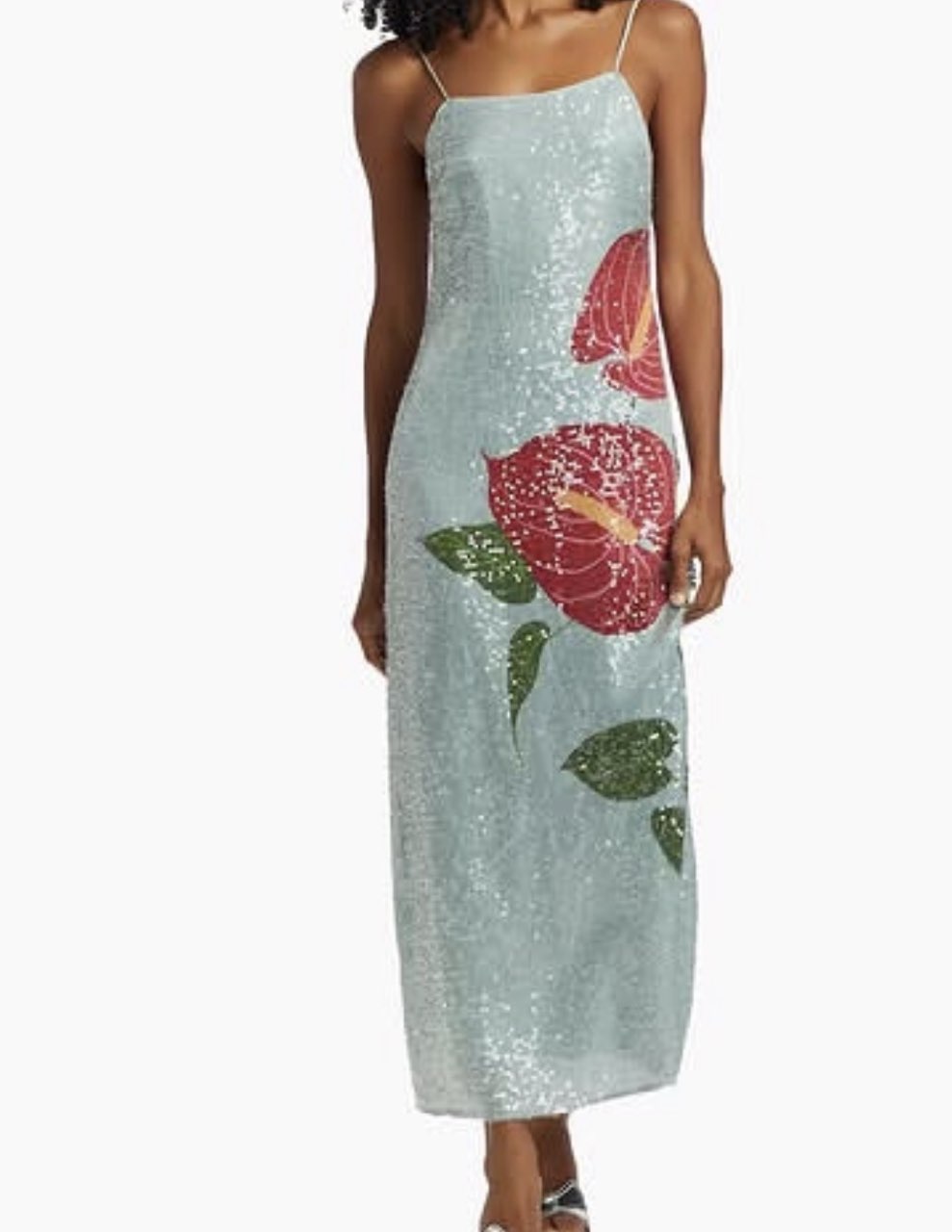 Farm Rio Anthurium Flowers Sequined Slip Dress