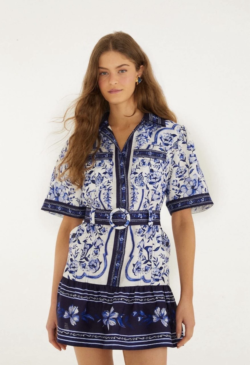 Farm Rio Off-White Porcelain Garden Mini Dress