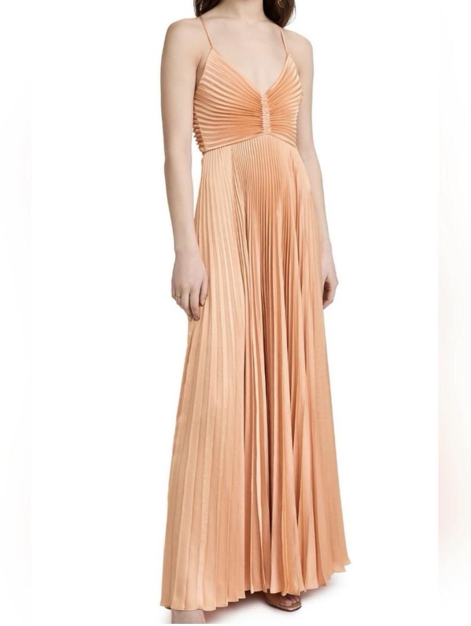 Peach Pleated Maxi Dress