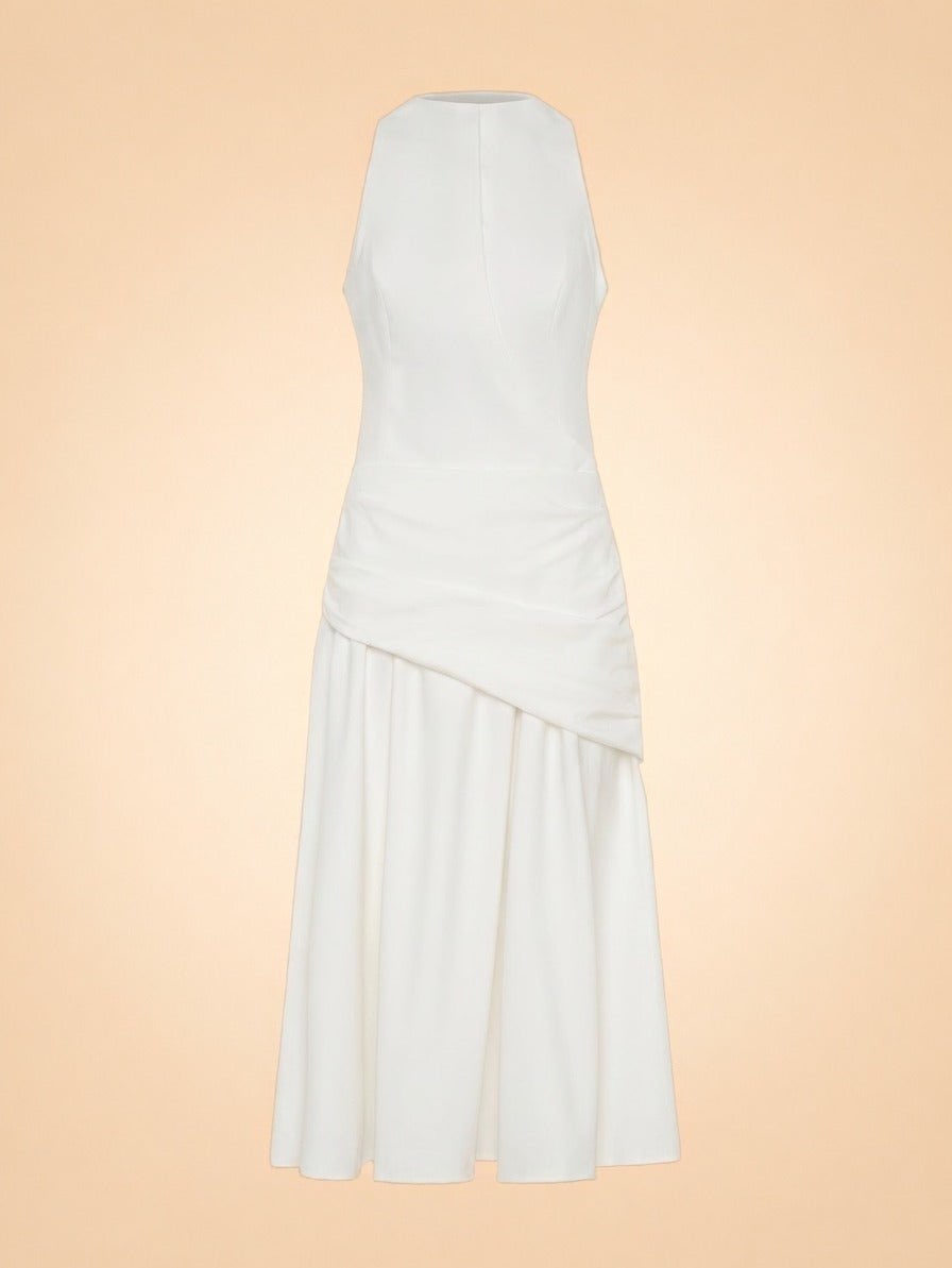 Wrapped Waist Midi Dress - White