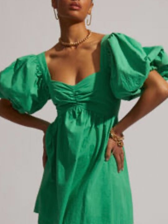 VASHTI MINI DRESS - PUFF SLEEVE SWEETHEART DRESS IN GREEN