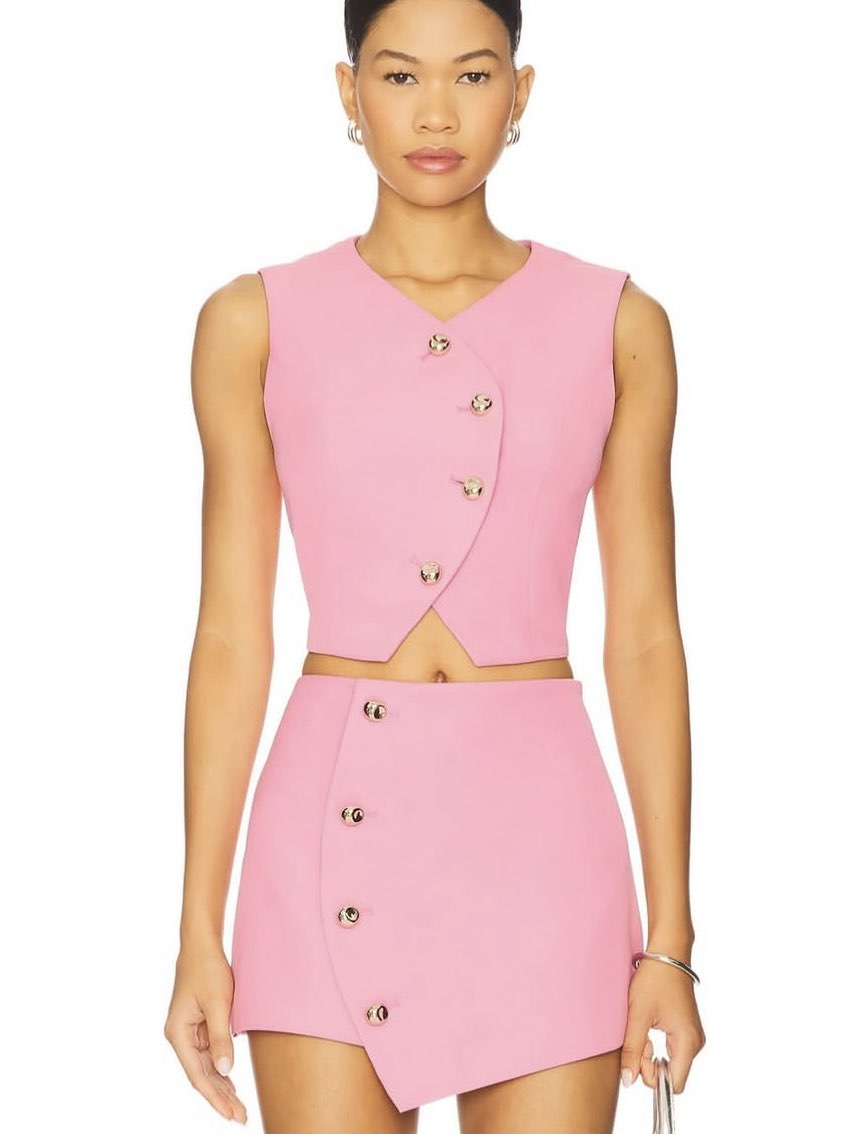 Pink Asymmetrical Button Vest Top