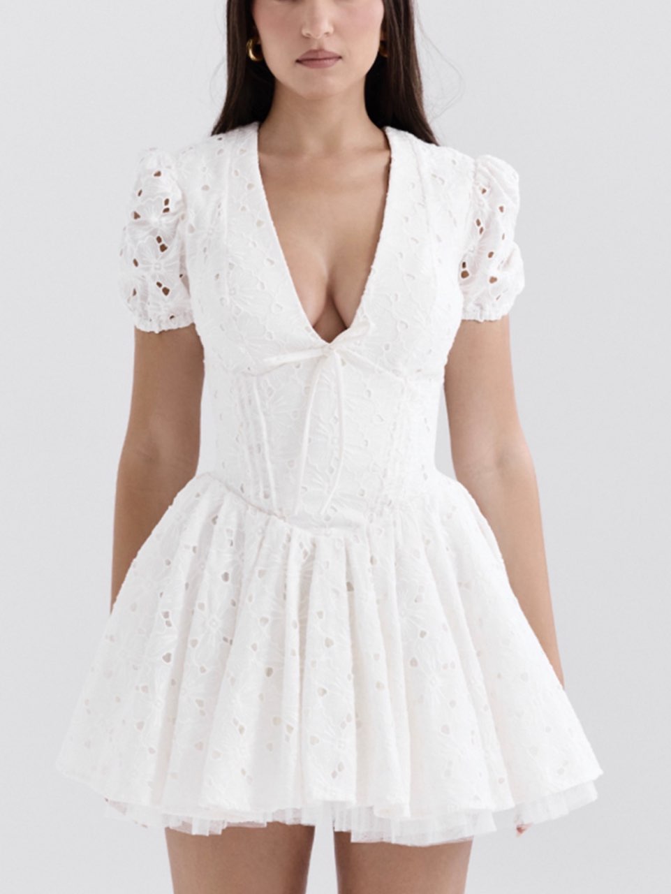 White Eyelet Corset Mini Dress