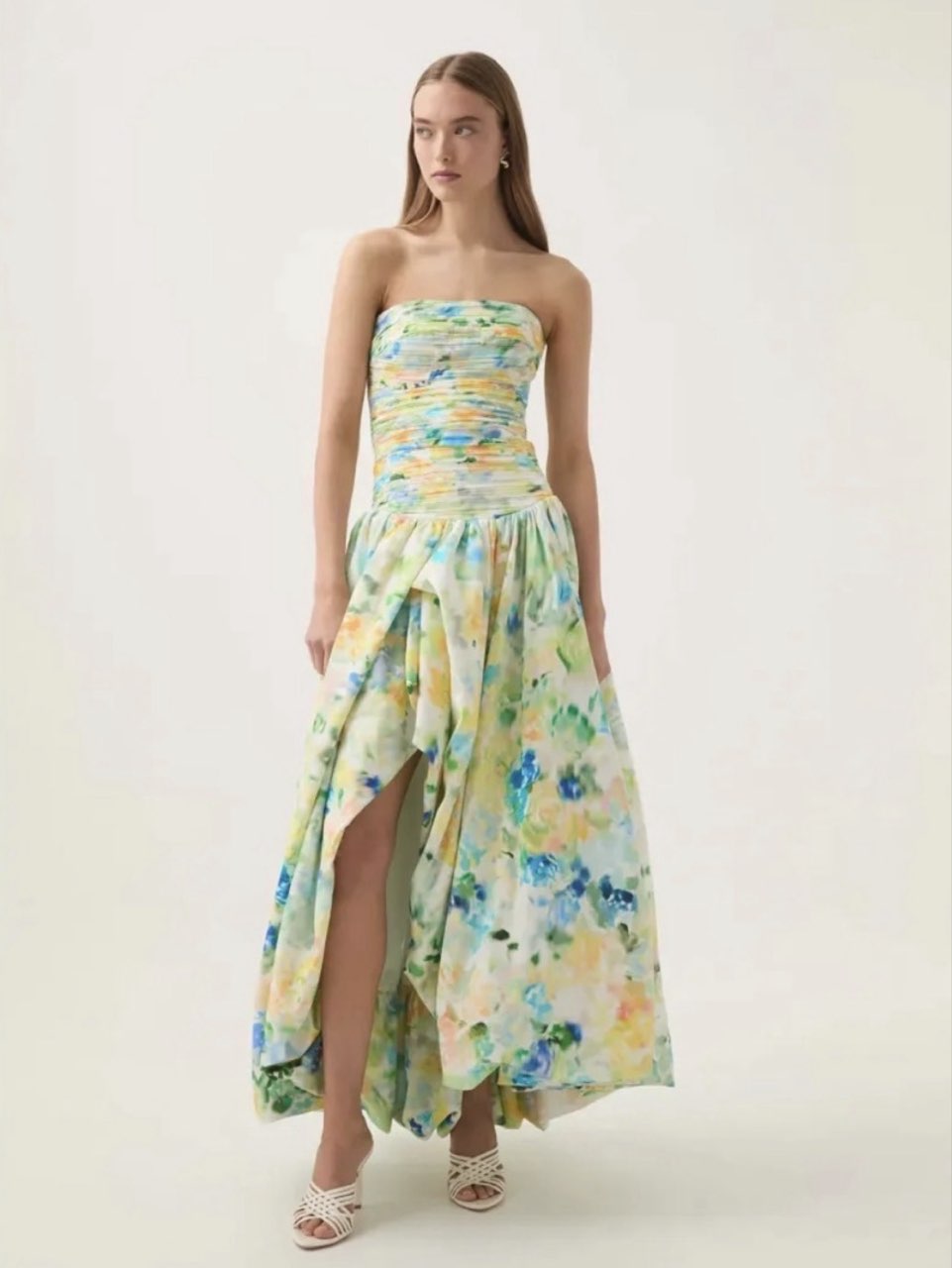 Aje Floral Strapless High-Low Dress