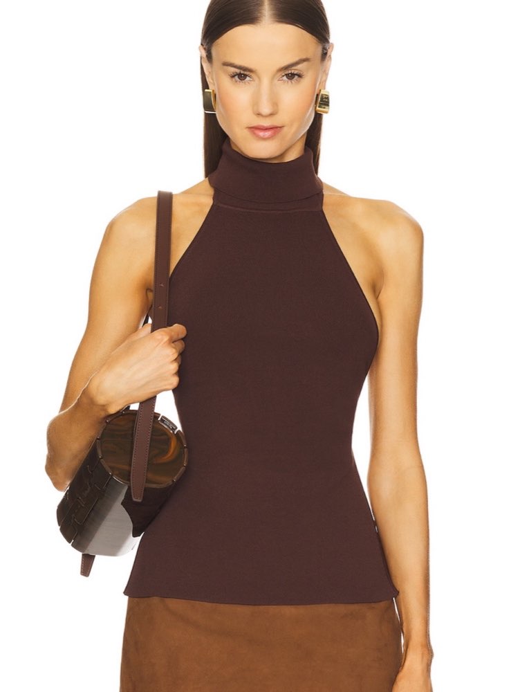 Brown Halter Turtleneck Top