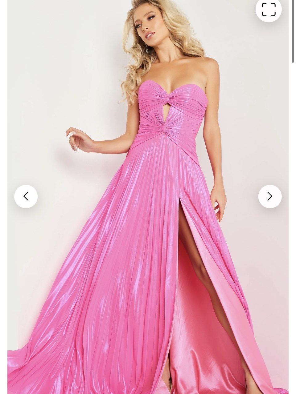 Hot Pink Metallic Pleated Strapless Gown