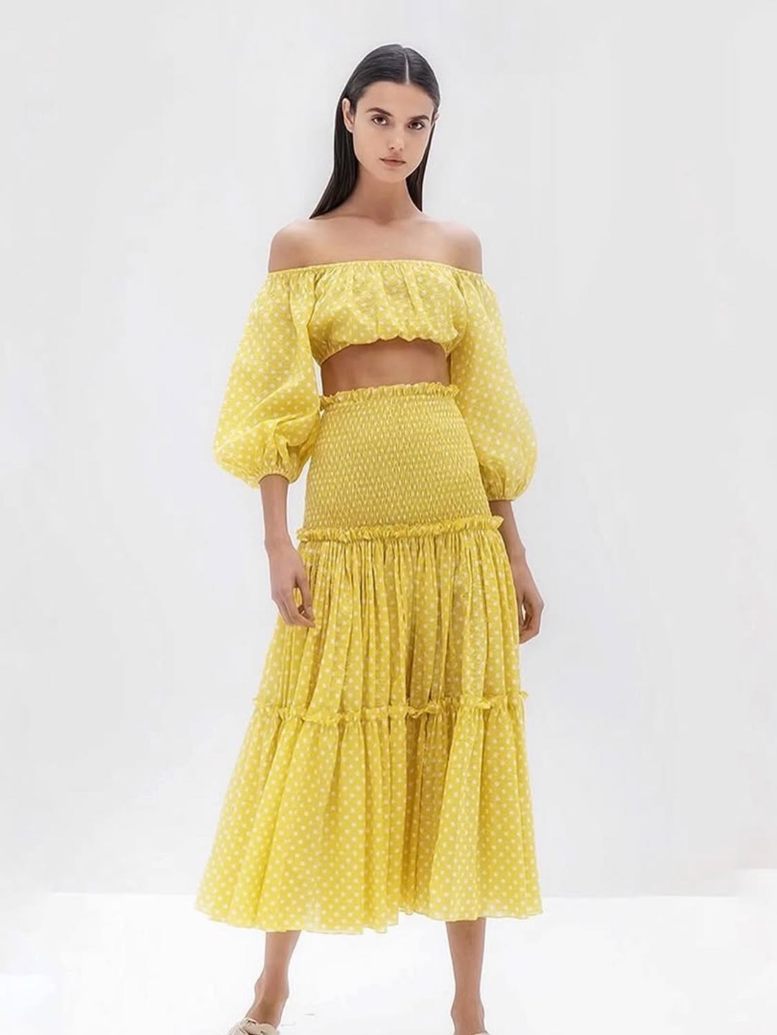 Alexis Polka Dot Skirt Set in Yellow