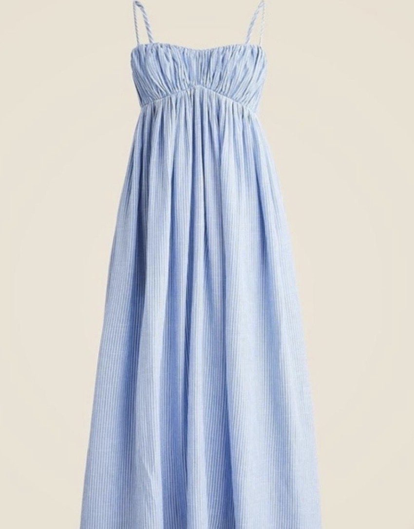 Light Blue Striped Ruched Midi Dress
