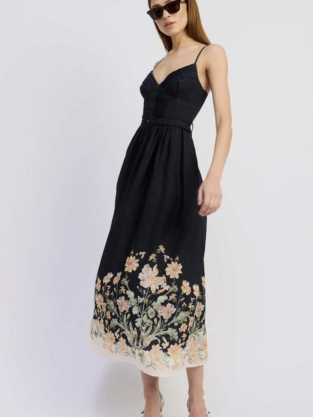 Iris Belted Black Floral Dress