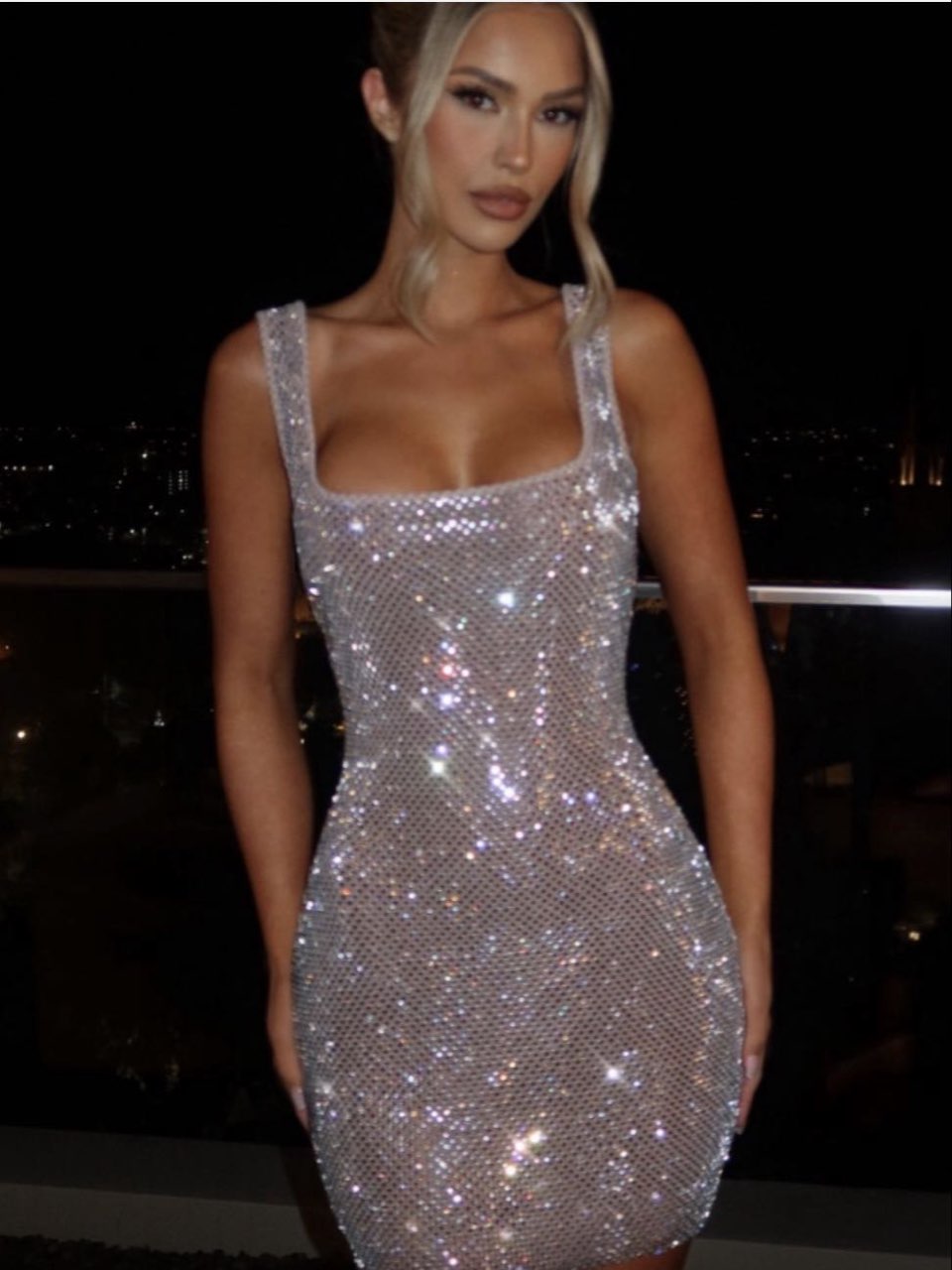 Babyboo Petra Silver Rhinestone Mini Dress