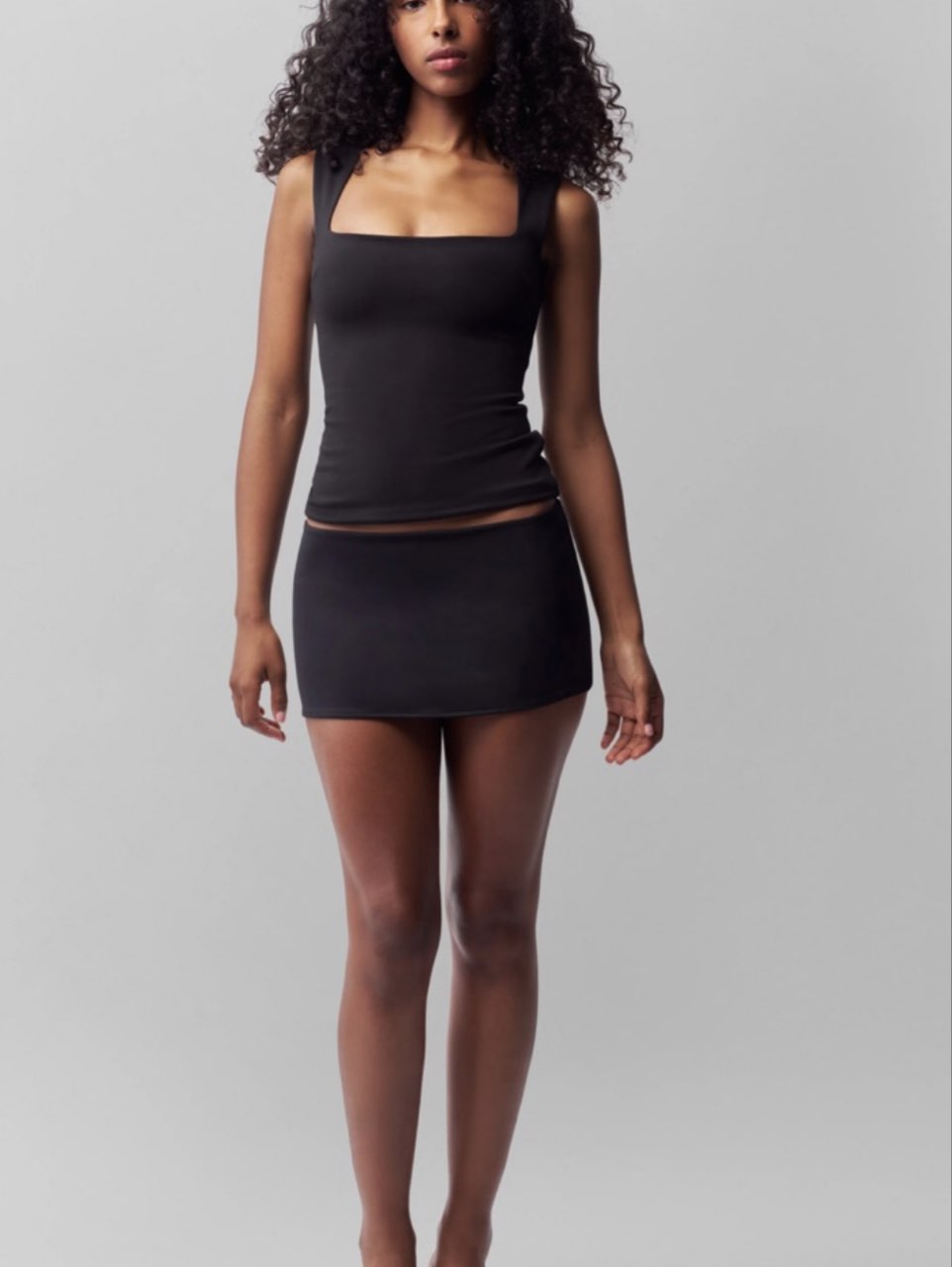 Black Square Neck Tank and Mini Skirt Set