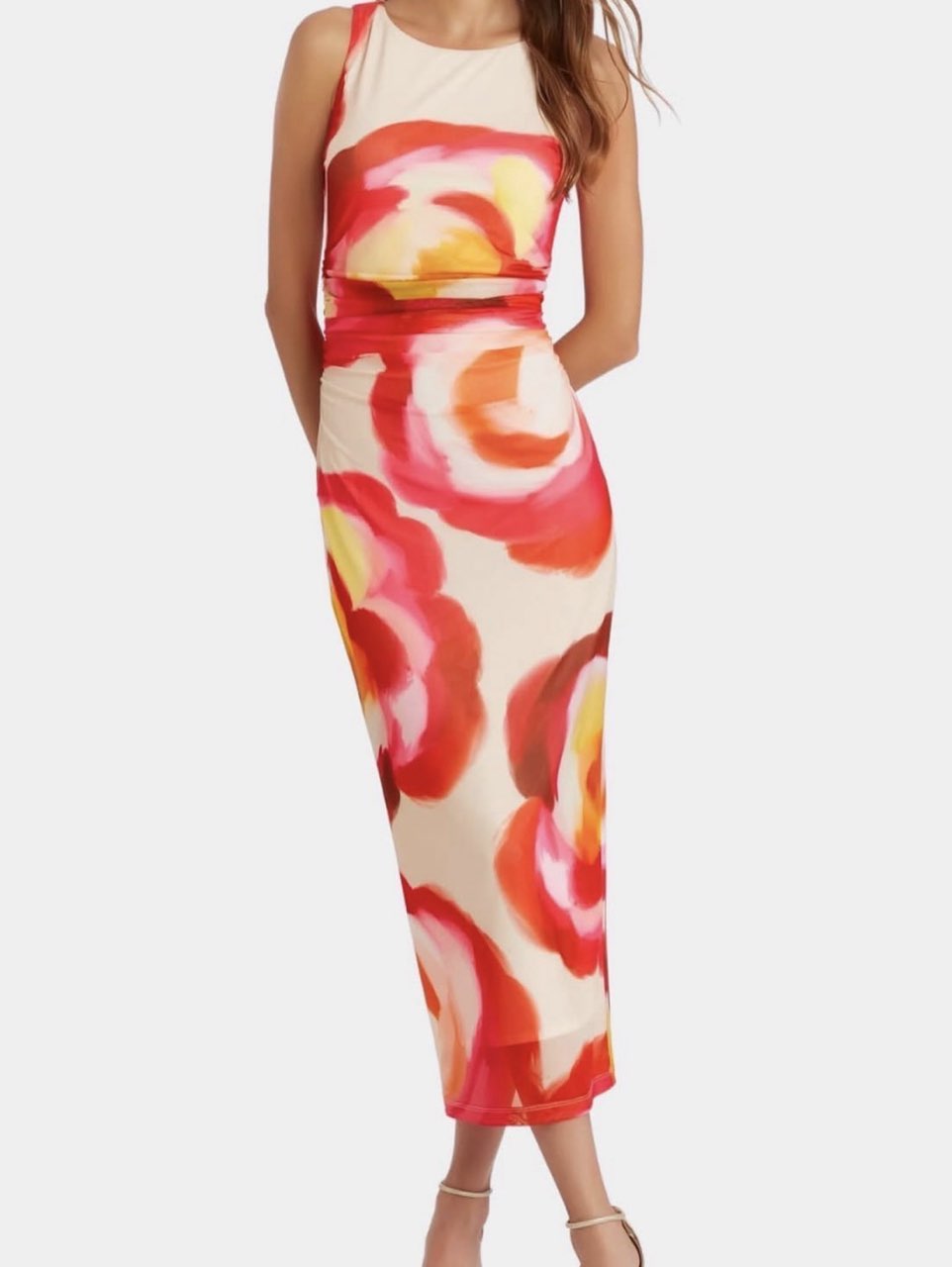 Abstract Swirl Ruched Midi Dress