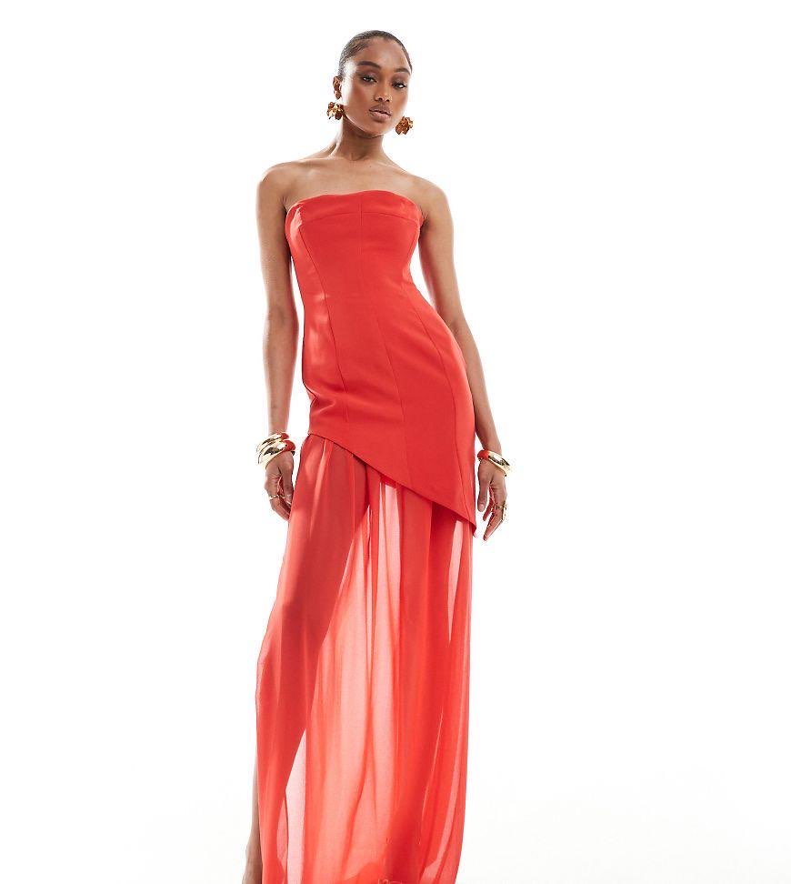 Red Strapless Asymmetric Maxi Dress