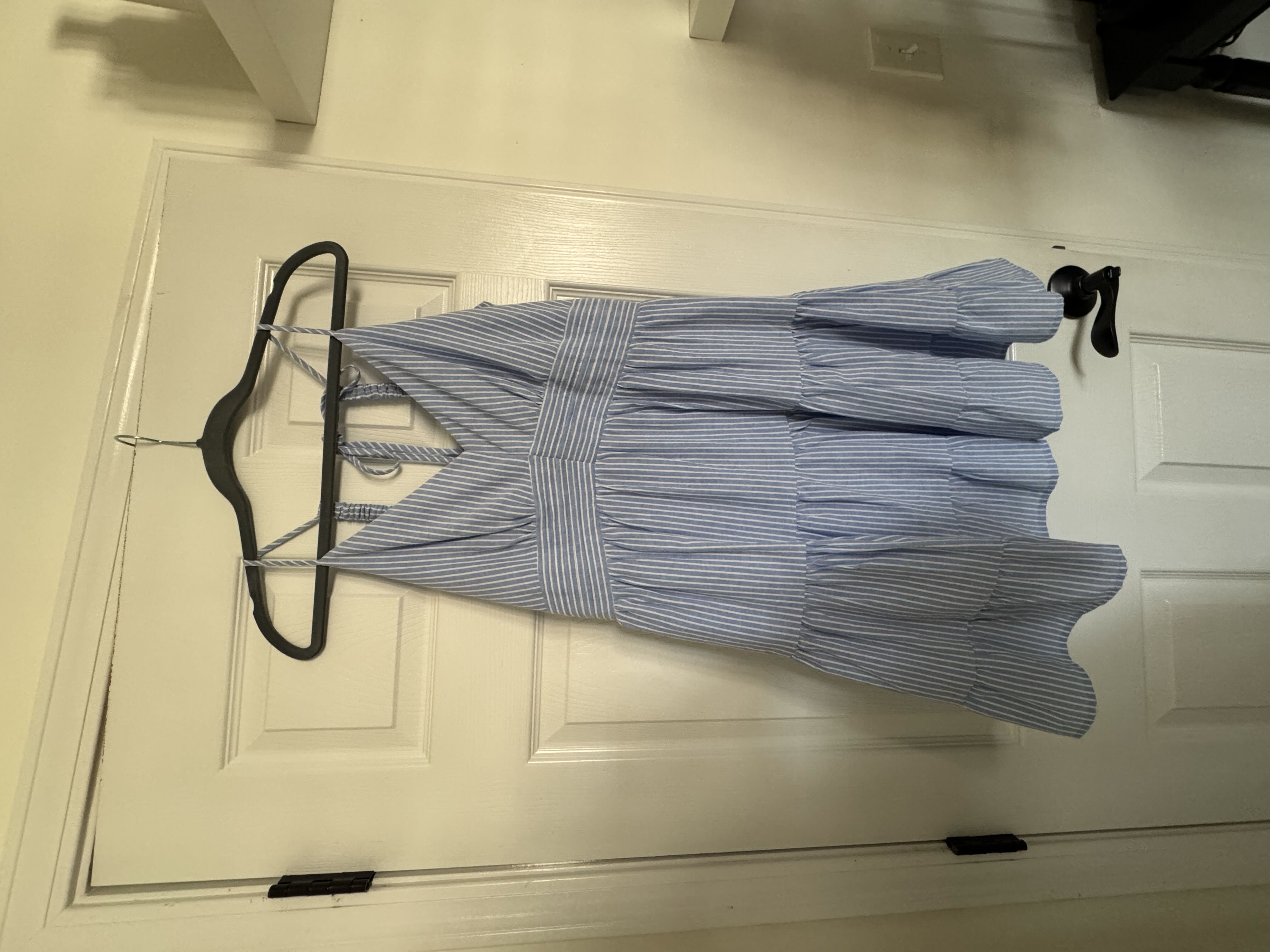 Blue and white striped mini dress