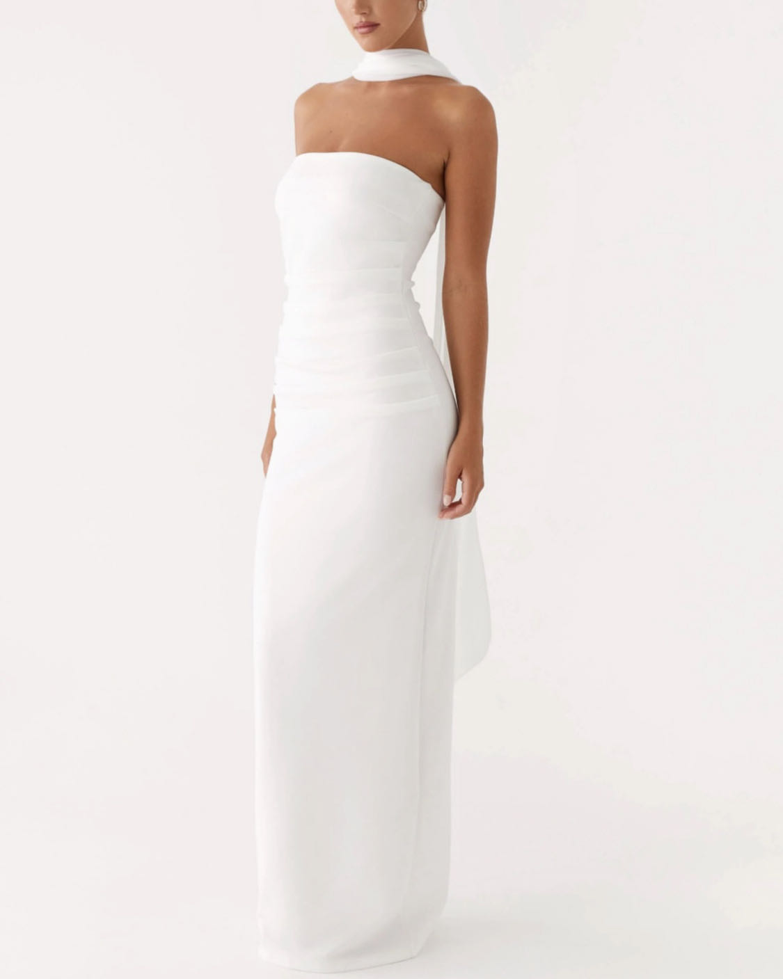 White Strapless Column Gown