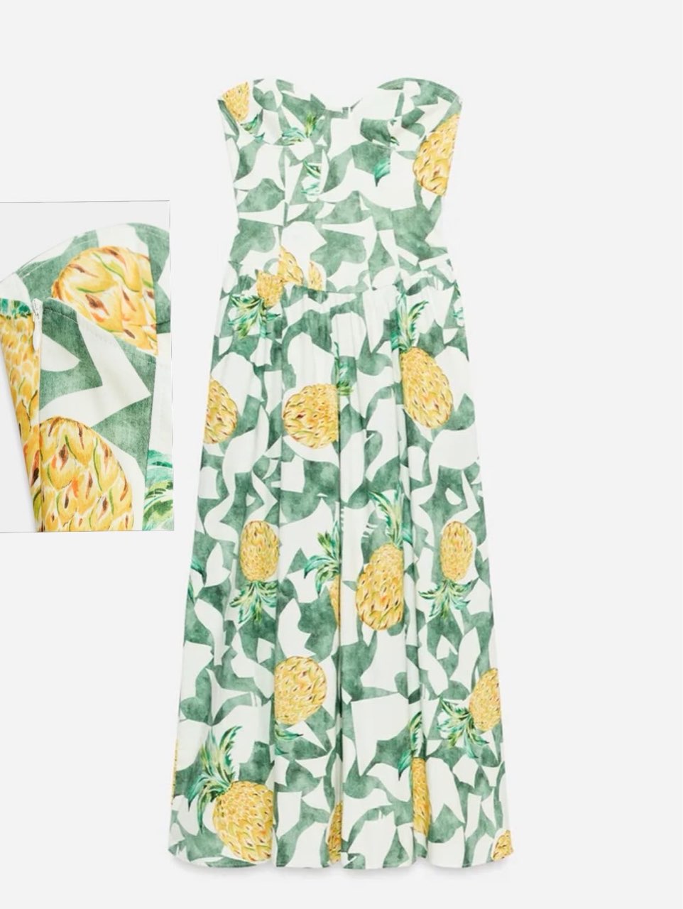 Pineapple Print Strapless Midi Dress