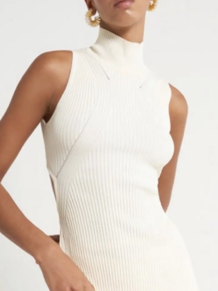 Cream Ribbed Open Back Top