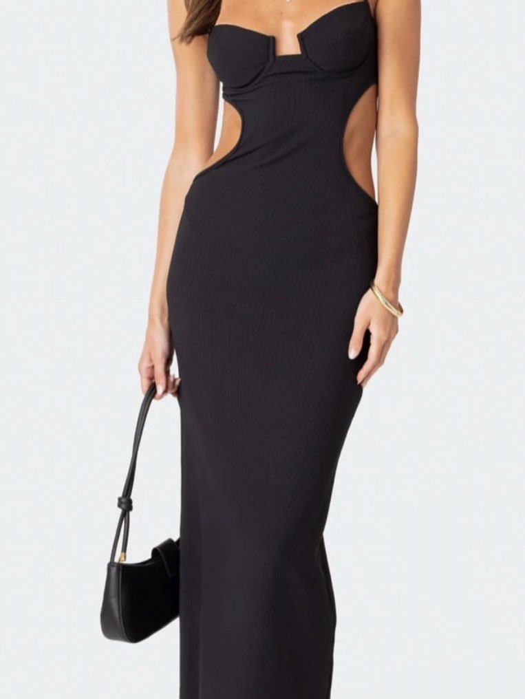 Black Cutout Bustier Maxi Dress