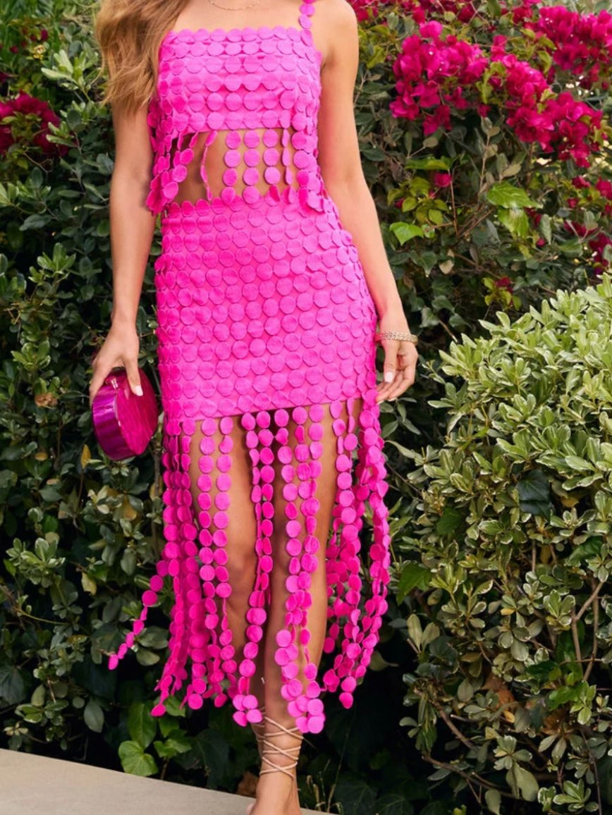Hot Pink Scalloped Fringe Two-Piece Set