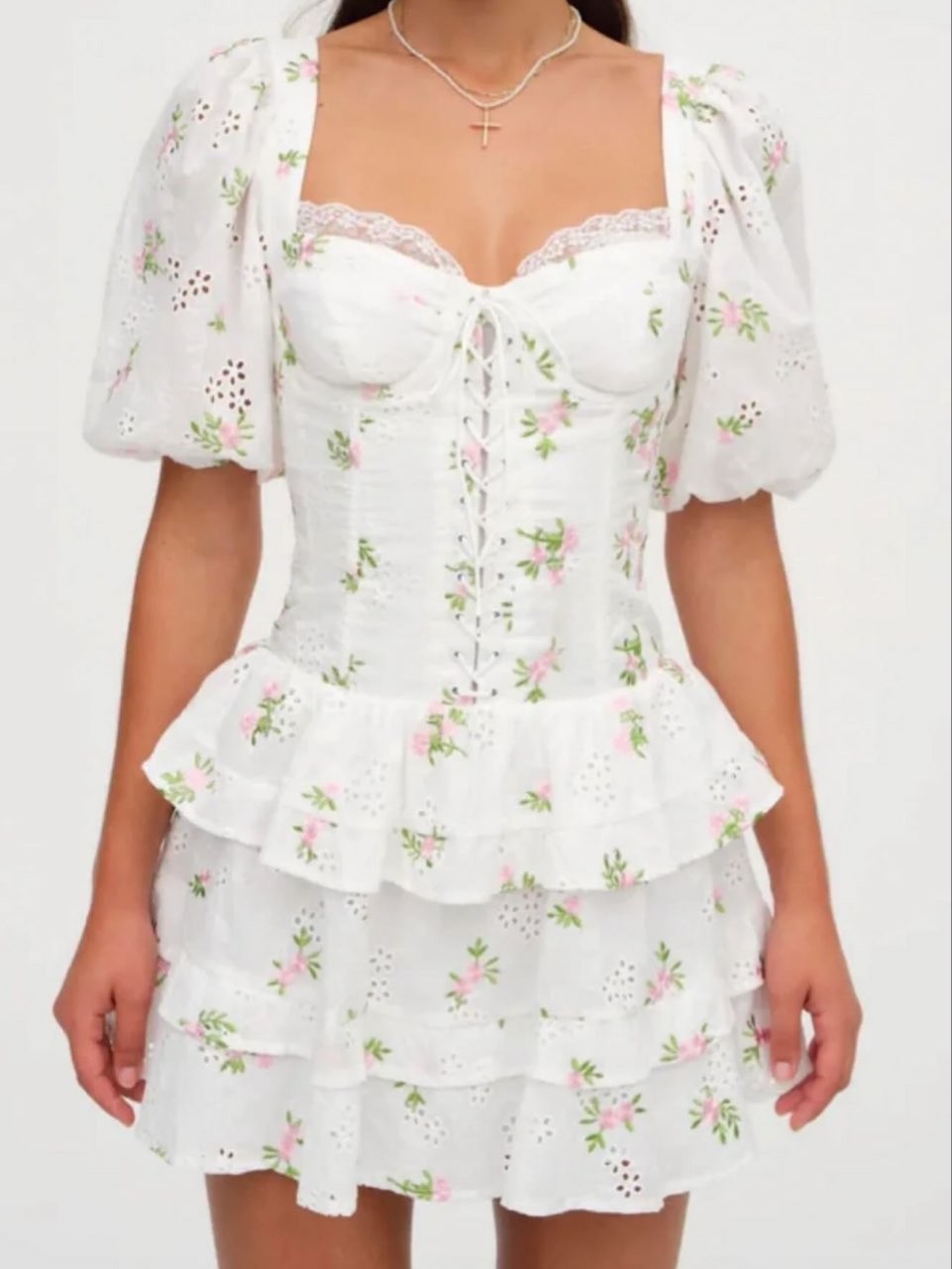 Floral Eyelet Puff Sleeve Dress