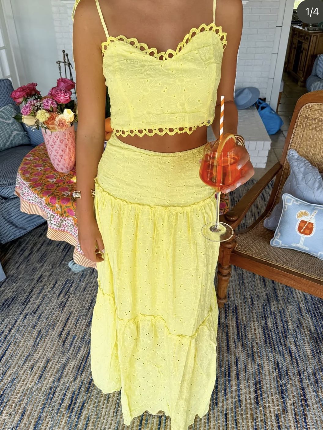 Yellow Eyelet Skirt Set