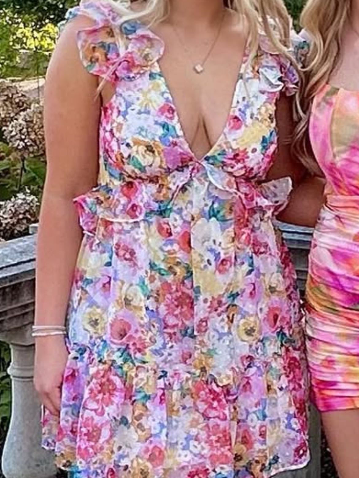 Ruffled V neck Mini Dress
