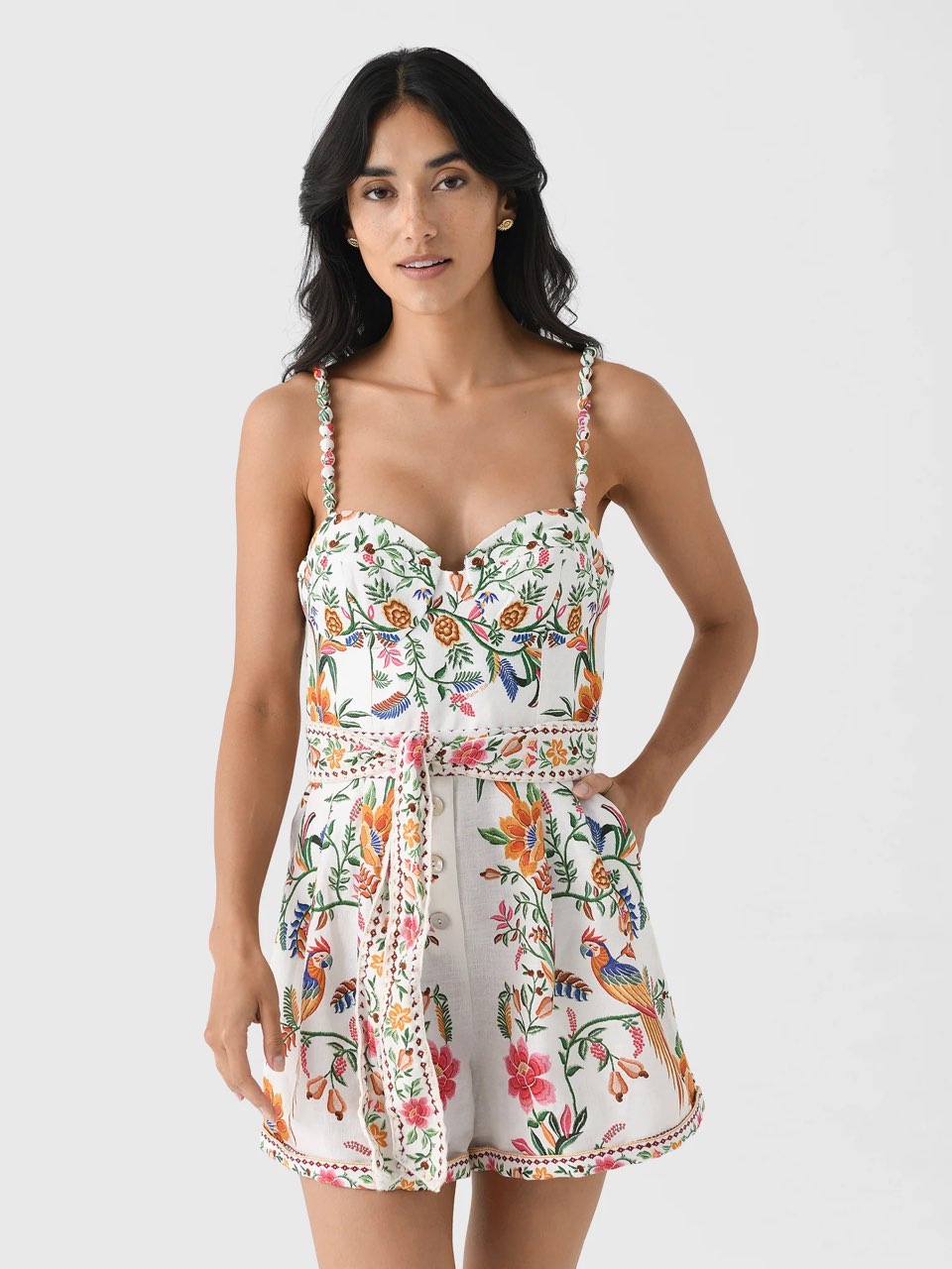 Farm Rio delicate forest floral romper size small