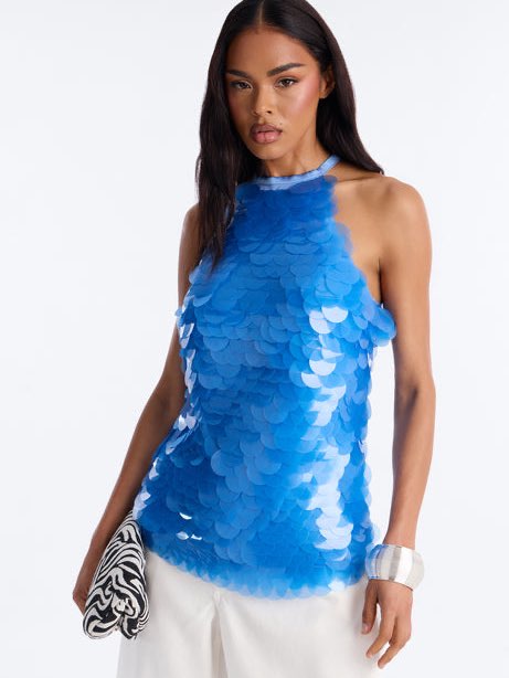 Blue Iridescent Disc Halter Top