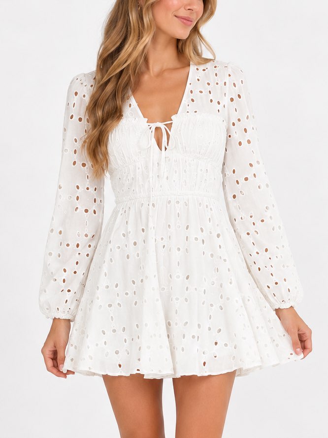 White Eyelet Long Sleeve Dress