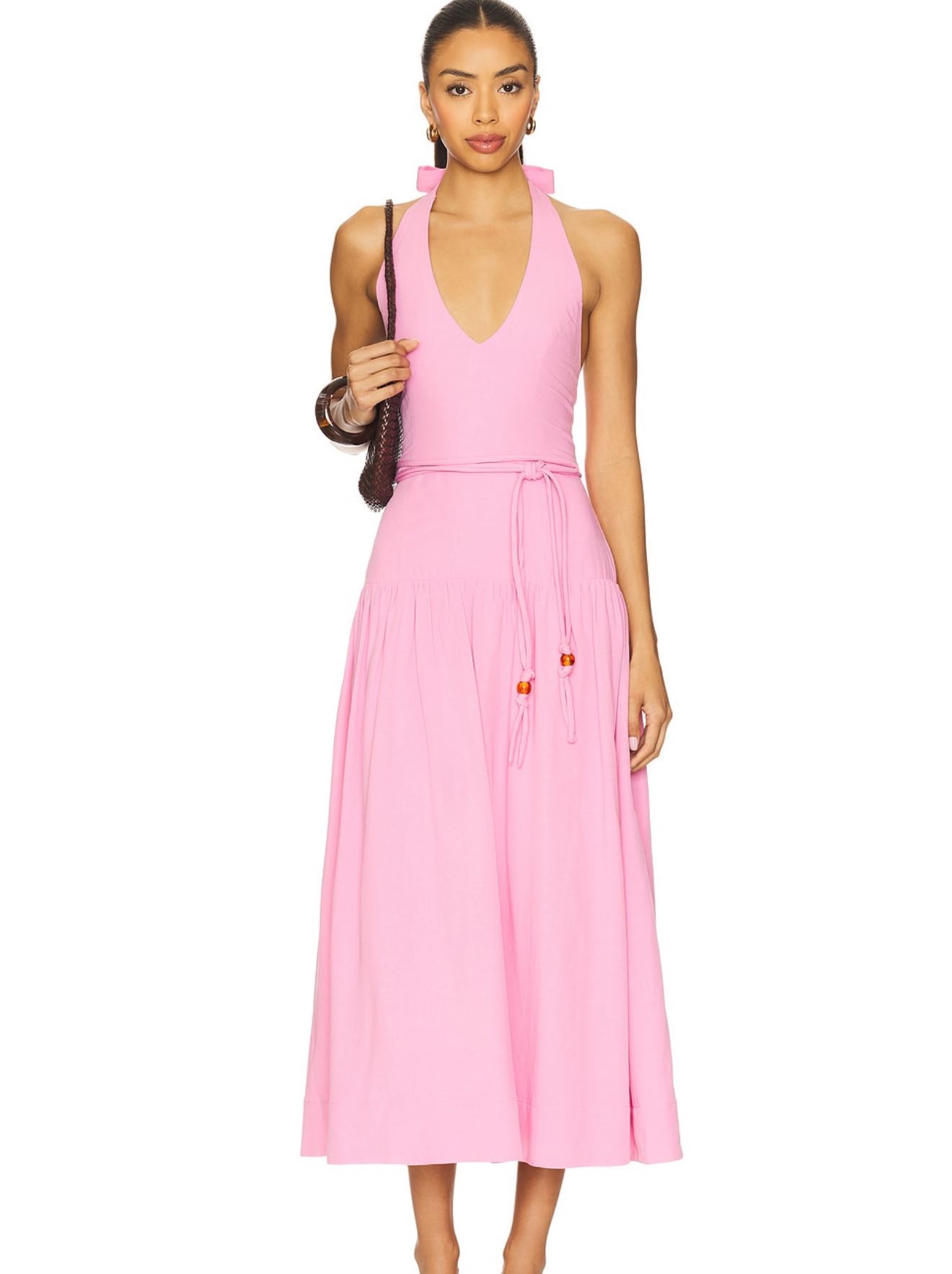 Pink Halter Midi Dress