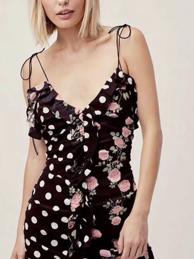 Black floral polka dot mini dress