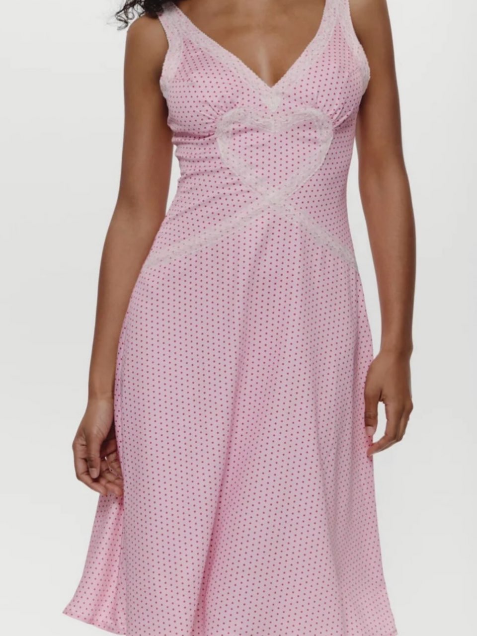 Pink Polka Dot Lace Midi Dress