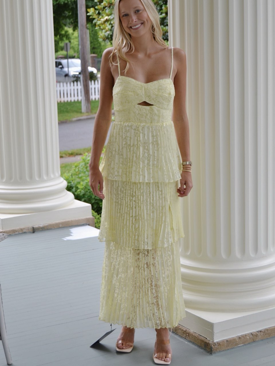 Yellow Lace Midi Dress