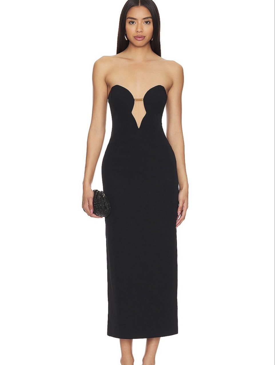 Black Strapless Cutout Midi Dress