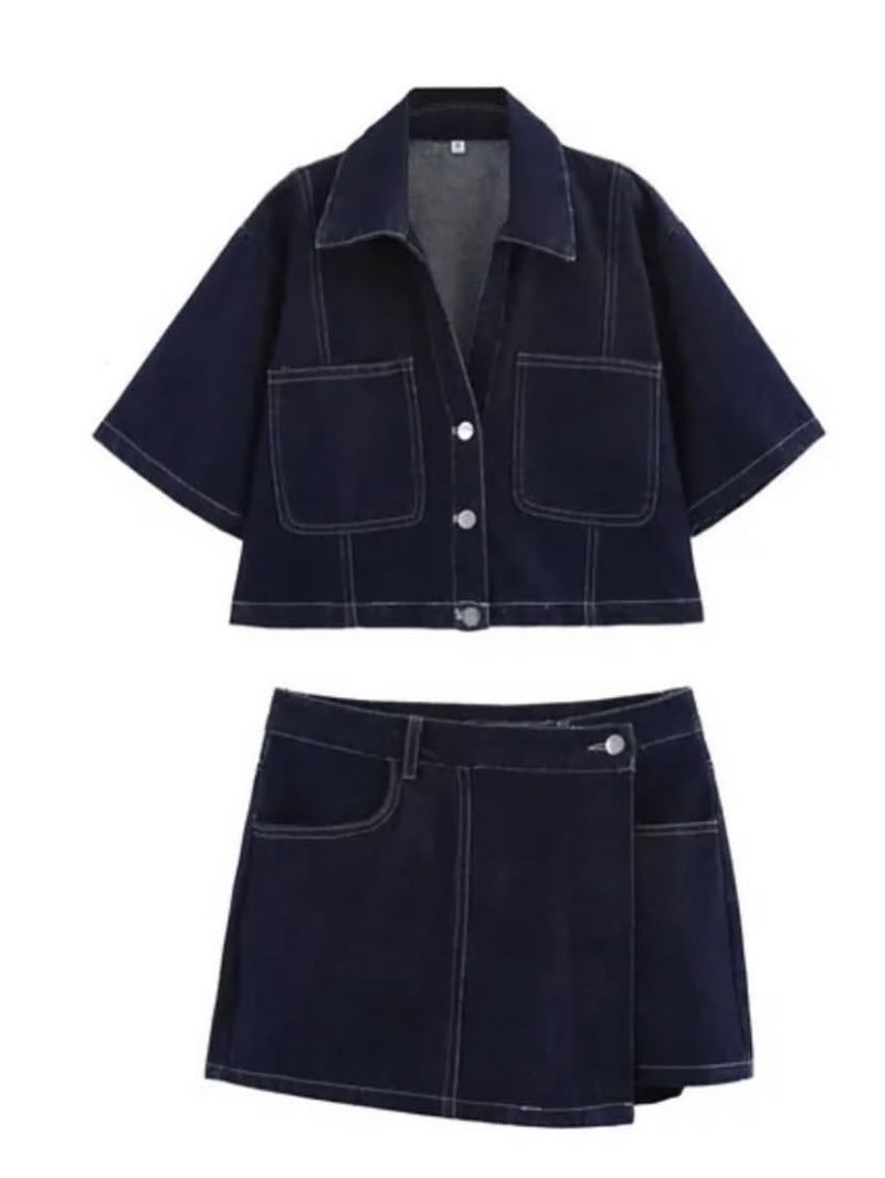 Denim Short Sleeve Shirt and Skort Set
