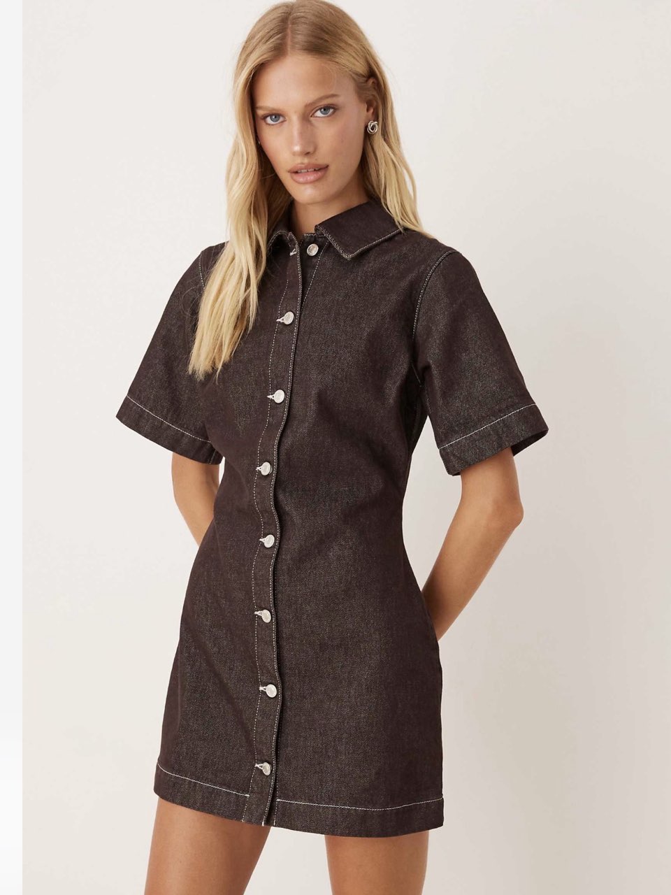 Dark Brown Denim Mini Shirtdress